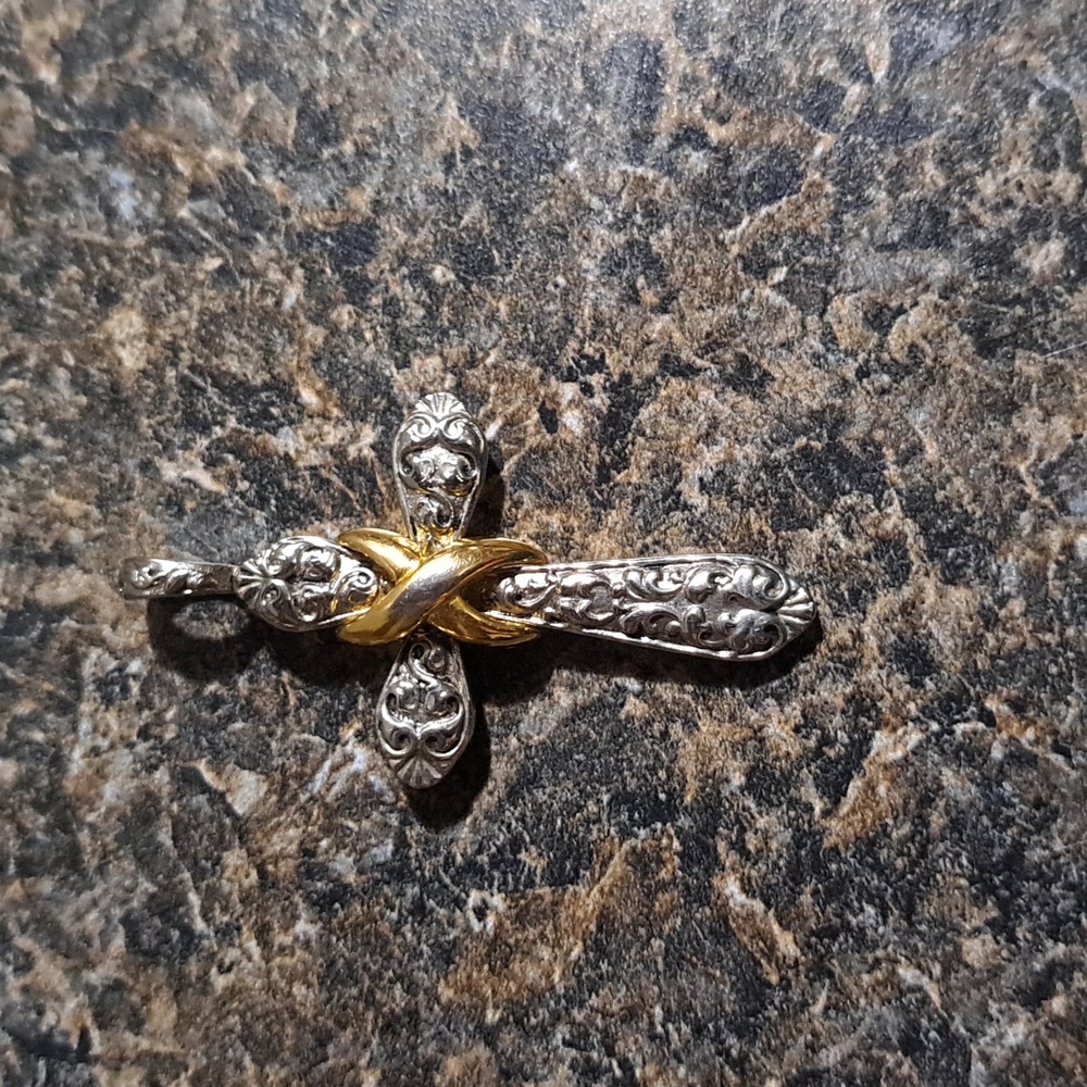 Vintage Silver and Gold Tone Ornate Cross Pendant